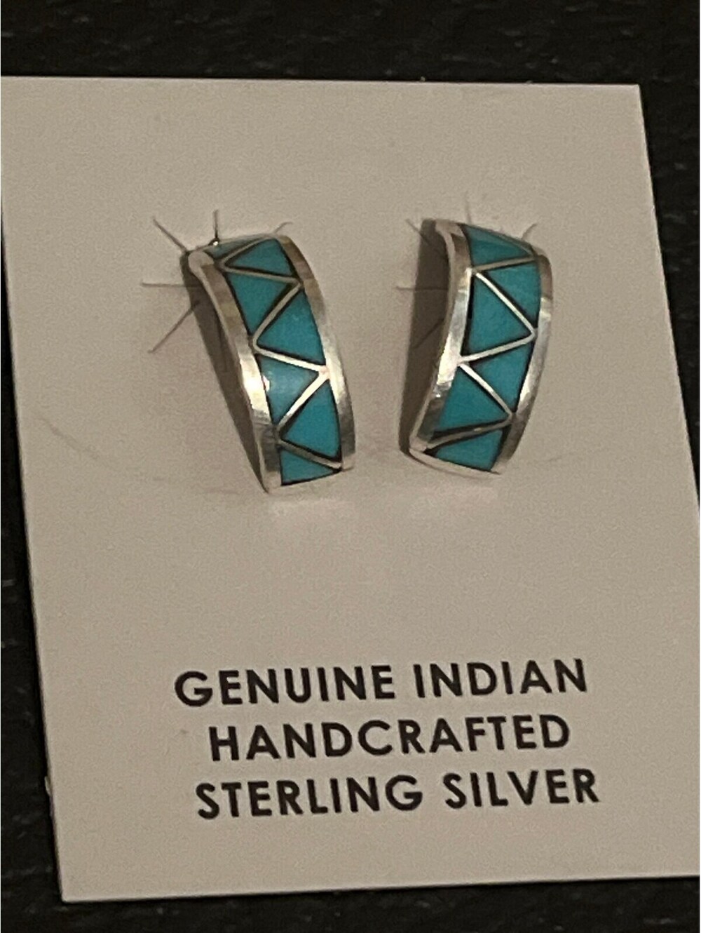 Zuni handmade sterling silver turquoise inlay earrings